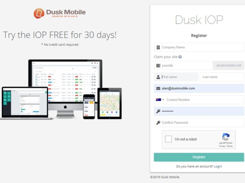 Dusk Mobile IOP Registration Page