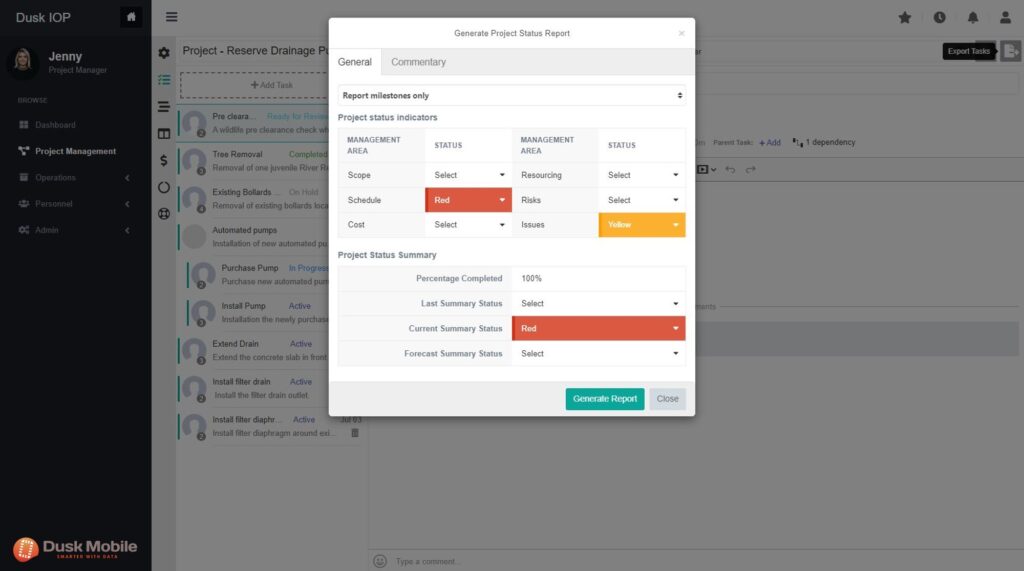 Dusk Mobile Project Management Reporting View