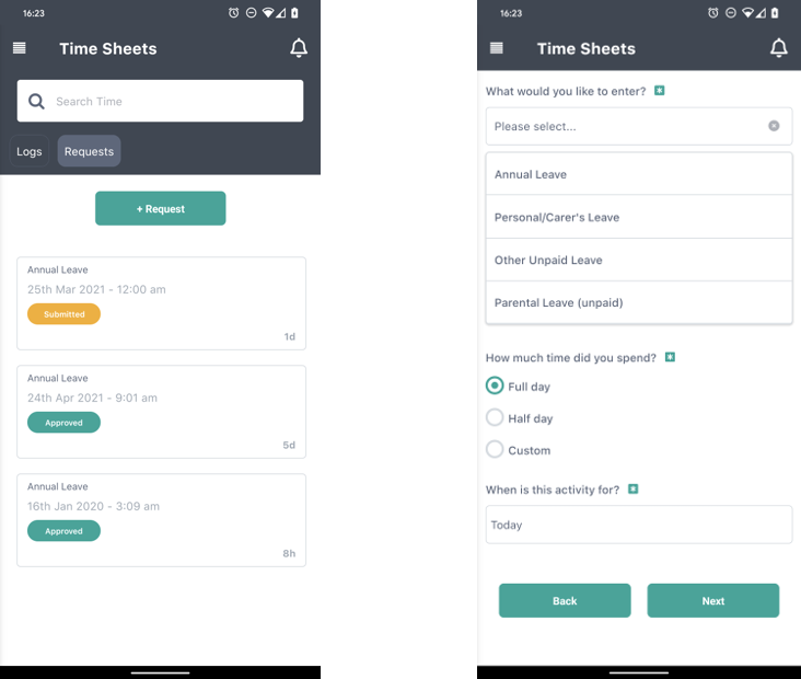 Timesheets - Field Service Management - Dusk Mobile