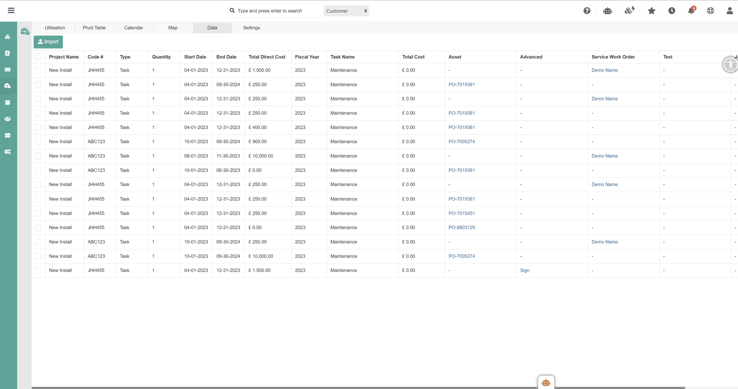 Data import and cleaning grid for forecasts
