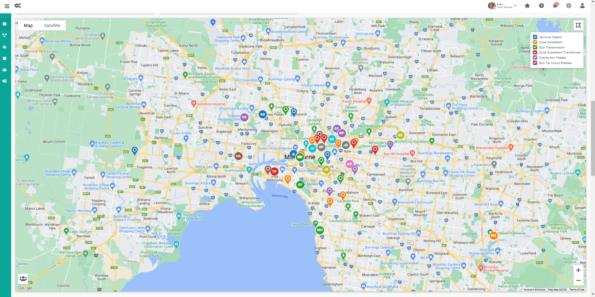 Map of forecasted assets and work locations