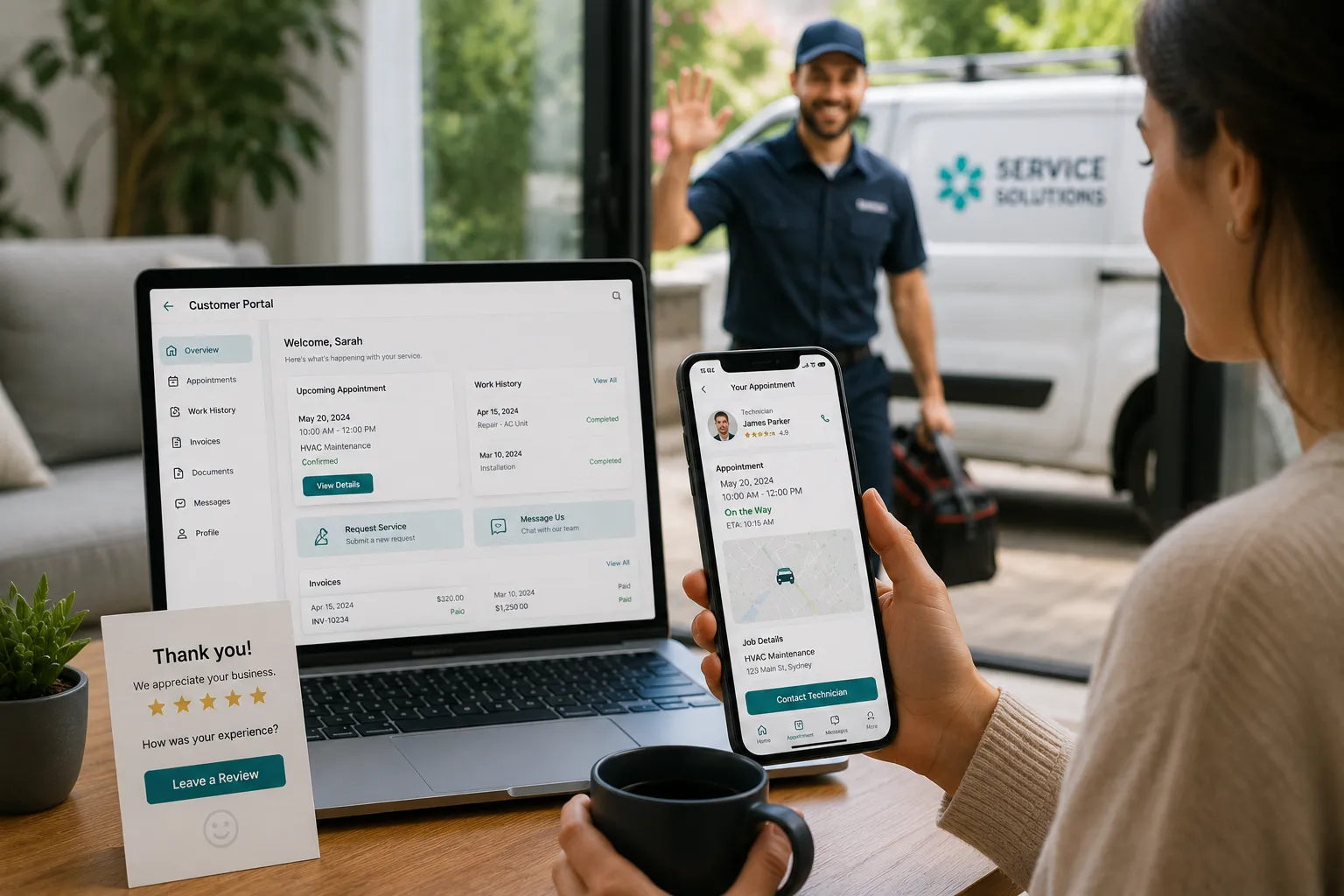 Customer service representatives and field technicians collaborating to deliver exceptional customer experiences through connected field service operations.