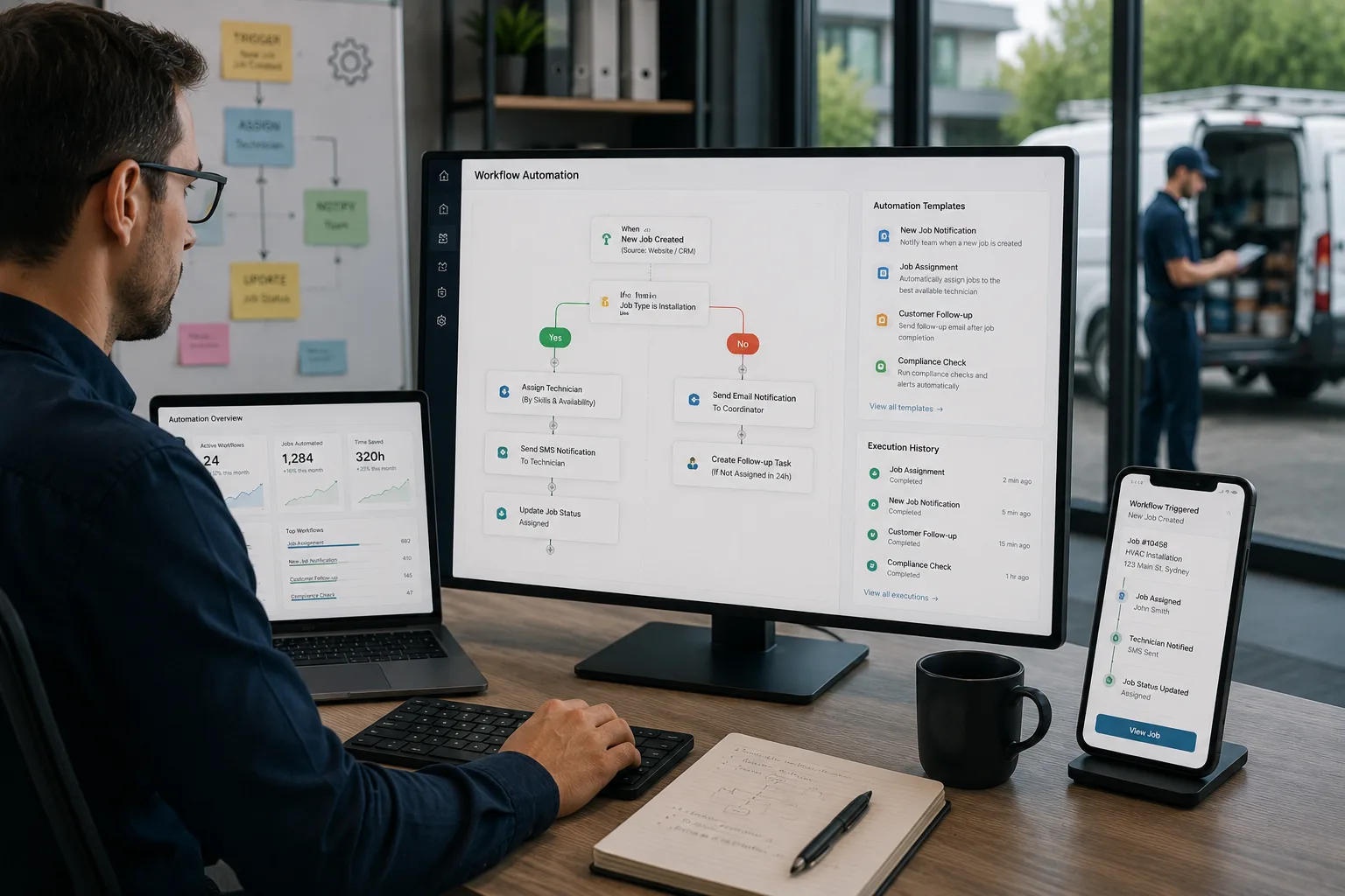 Business users designing automated field service workflows, approvals and operational processes using a modern workflow automation platform.